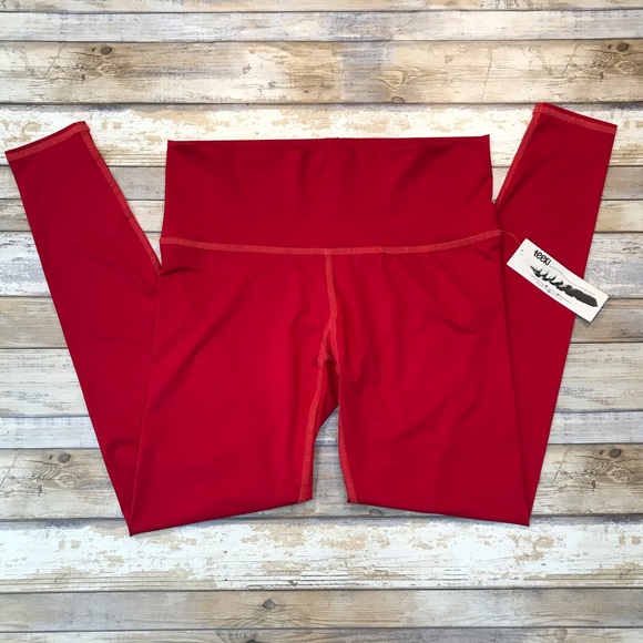 Teeki Hot Pant Red Yoga Leggings Women’s Large - Picture 8 of 12